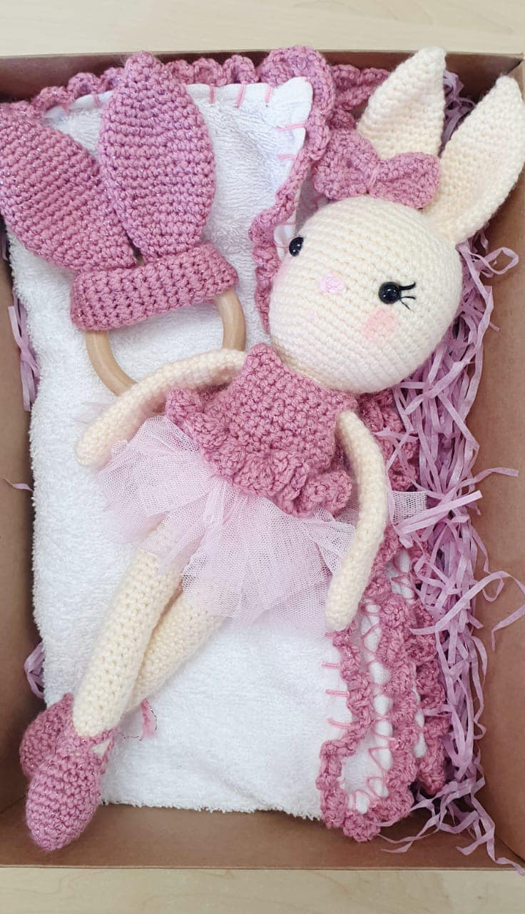 Pink Glitter Crochet Rabbit Doll | Simply Kidz