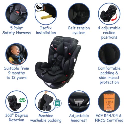 360 ISOFIX Rotating Infant to Toddler Car Seat – Black - Image 4